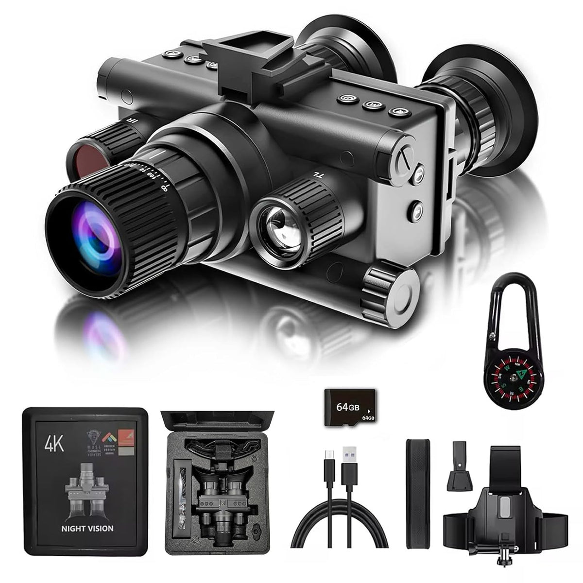 Calmora 4K Digital Infrared Head Mounted Night Vision Goggles for Adults, Thermal Goggles Military Tactical Night Vision Binoculars with 32G Memory Card