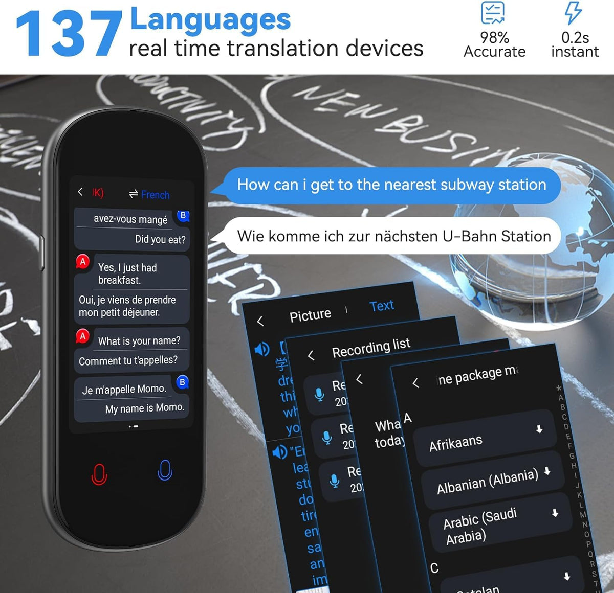 Calmora Language Translator Device No WiFi Needed, 137+ Languages Voice Translator Device Two-Way, Real Time Instant Translation Device Support Offline/Recording/Photo Translation for Travel Business Gift