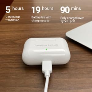 ANFIER M6 Translator Earbuds Language Translator Device Updated Chip 144 Languages and Acccents 0.5s Rapid Translation Music Calling and Translation (with Offline Package)