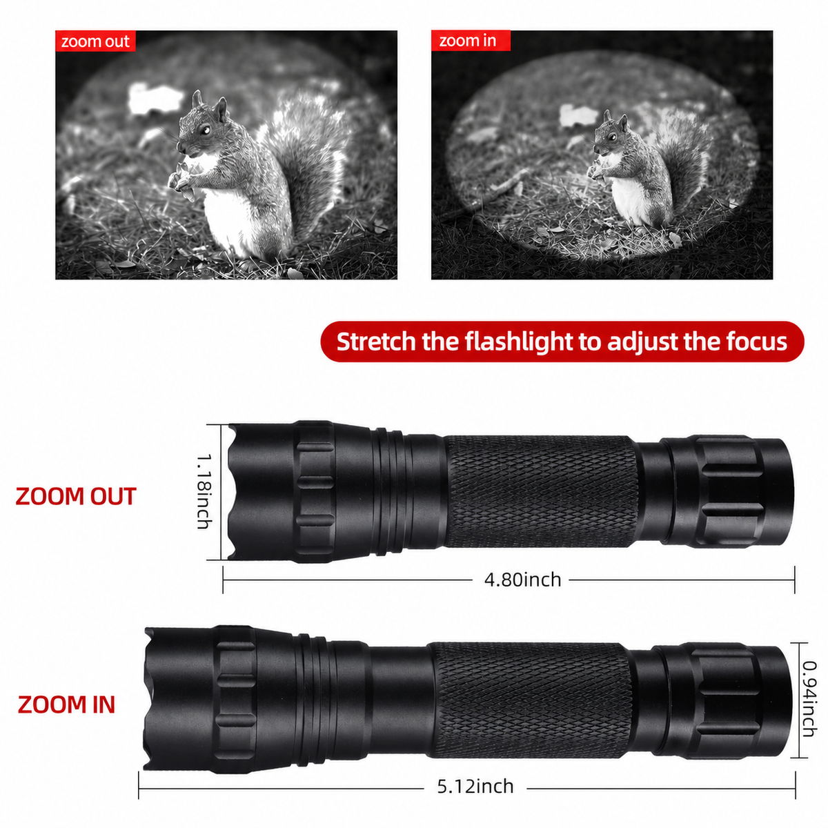 CALMORA IR Flashlight Infrared 850nm Light LED Rechargeable Mini for Night Vision, Handheld Tactical ir Illuminator, Focus Adjustable, Portable for Hunting, Observation, Search, with Clip