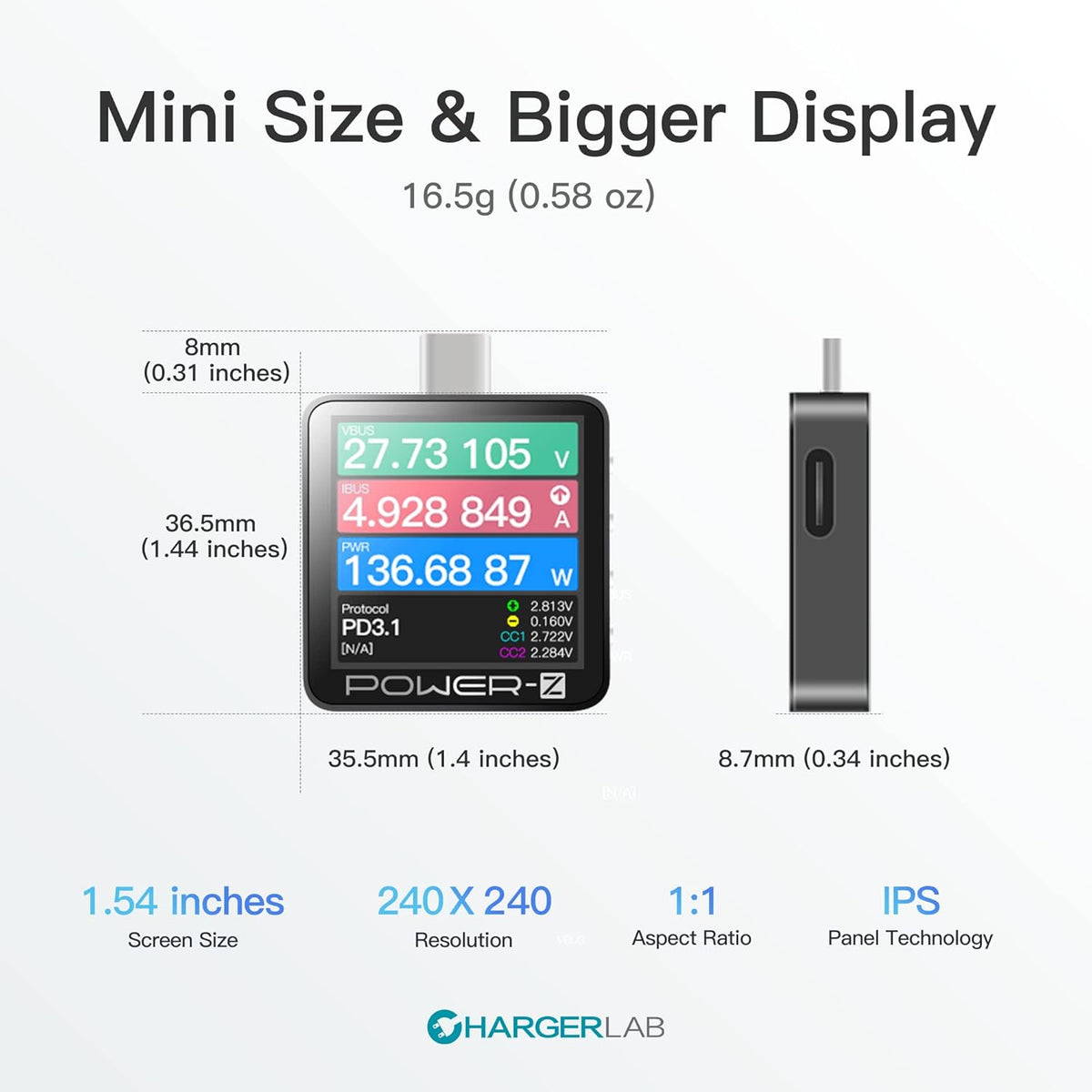 ChargerLAB Power-Z KM003C Portable USB-C Fast Charging Tester PD3.1 QC5.0 Digital Voltmeter & Ammeter Power Bank Tester