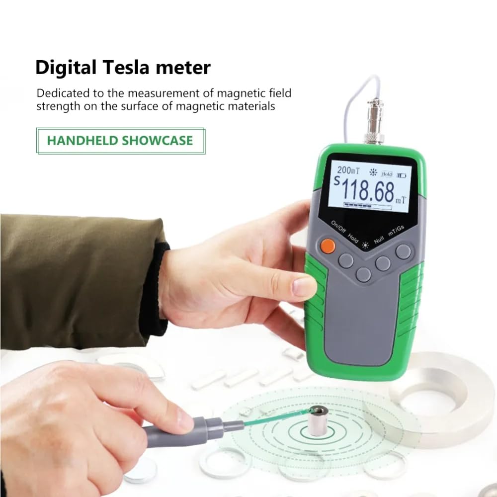 Handheld Digital Tesla Tester Digital, High Precision Gaussmeter with Probe 0-2400mT, Surface Magnetic Field Meters Metal Probe Tool Kit 5% Accuracy