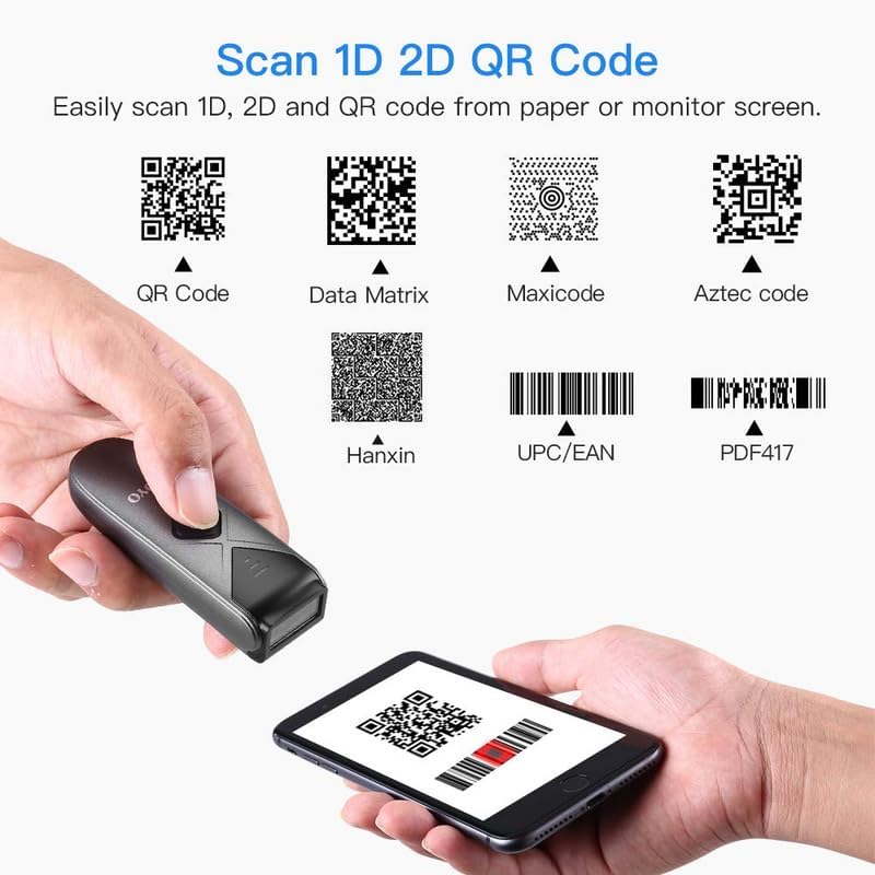 Bluetooth 2D&1D Barcode Scanner, Portable Wireless Mini Barcode Reader with 2.4G Wireless/Bluetooth/USB Wired Connection QR Code Scanner Compatible with Pad, Phone, Android, Tablet PC