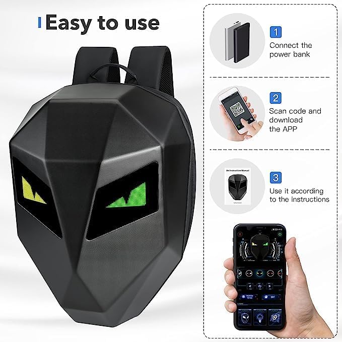 Calmora LED Backpack HELMET Bag Motorcycle Riding Backpack, Hard Shell Travel Bag LED Motorbike Luggage Bags High-Capacity Helmet