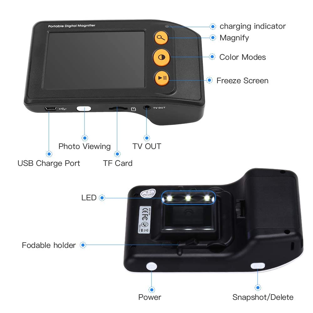 Portable Digital Video Magnifier Electronic Reading Aid 3.5 Inch LCD Screen for Low Vision 2x-25x Zoom Foldable Handle