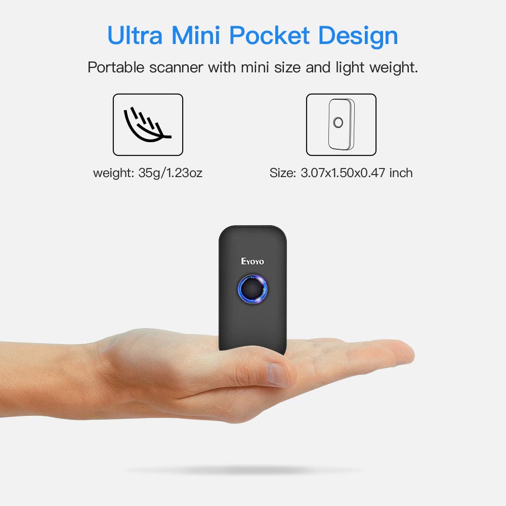 Mini 1D Bluetooth Barcode Scanner, 3-in-1 Bluetooth & USB Wired & 2.4G Wireless Barcode Reader Portable Bar Code Scanning Work with Windows, Android, iOS, Tablets or Computers