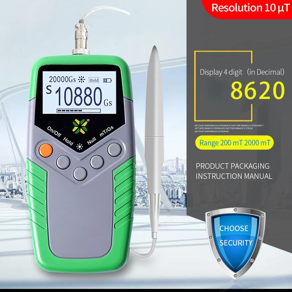 Handheld Digital Tesla Tester Digital, High Precision Gaussmeter with Probe 0-2400mT, Surface Magnetic Field Meters Metal Probe Tool Kit 5% Accuracy