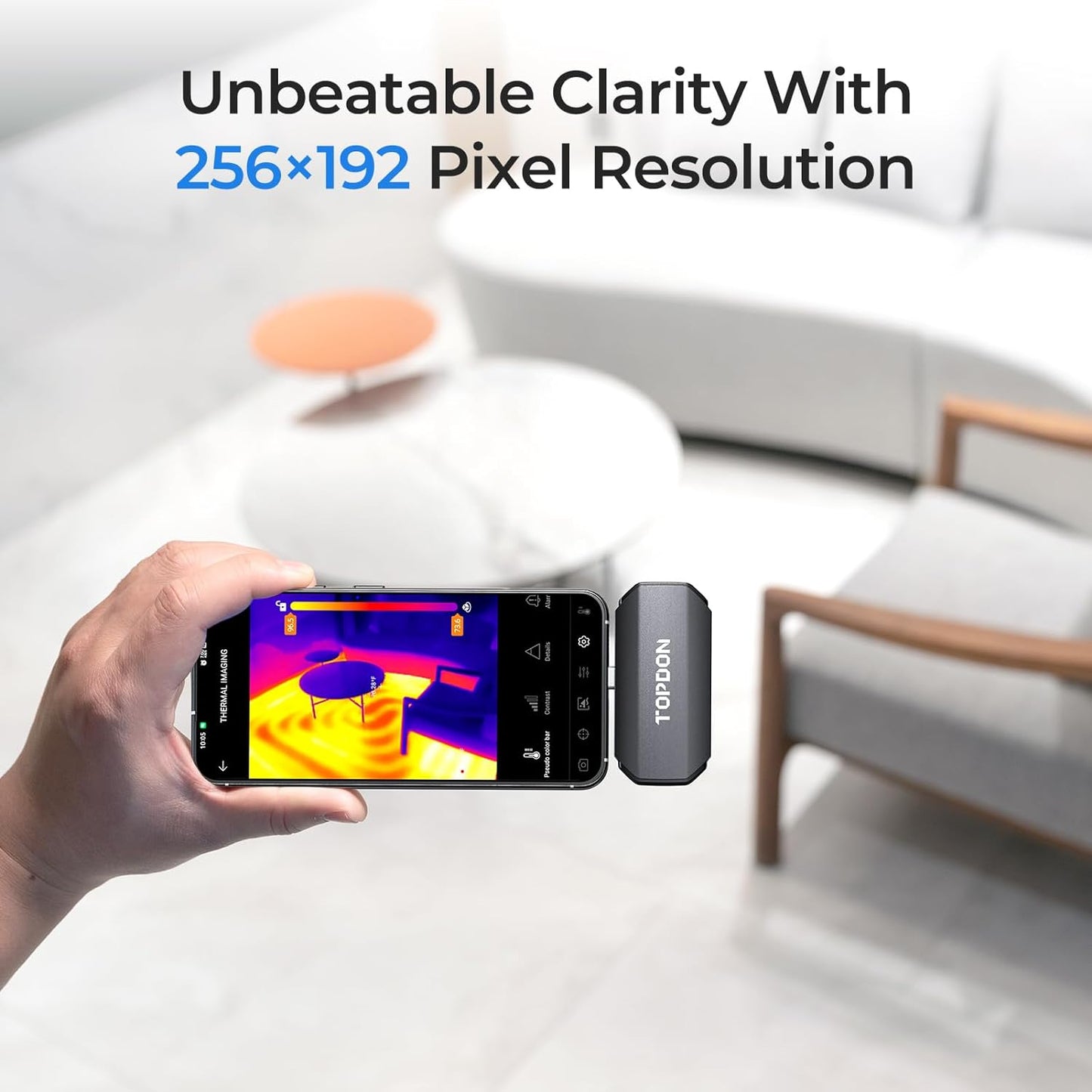 TOPDON TC001 Thermal Imaging Camera Android, 256x192 IR Resolution Thermal Imager with Secondary Analysis, Test Report, Temp Alarm, -4°F~1022°F TEM Range for Smartphones and Window (Space Gray)
