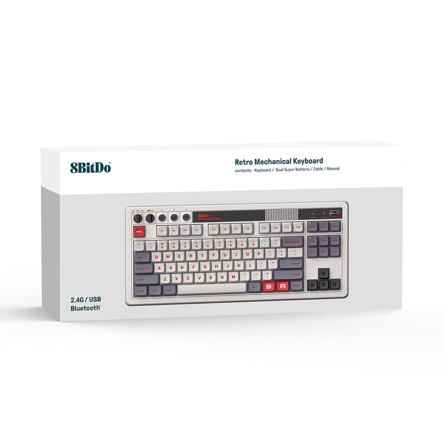 8Bitdo 87 Keys Retro Mechanical Keyboard Bluetooth/2.4G/USB-C, Hot Swappable, Dual Super Programmable Buttons, Volume knob for Windows and Android - N Edition