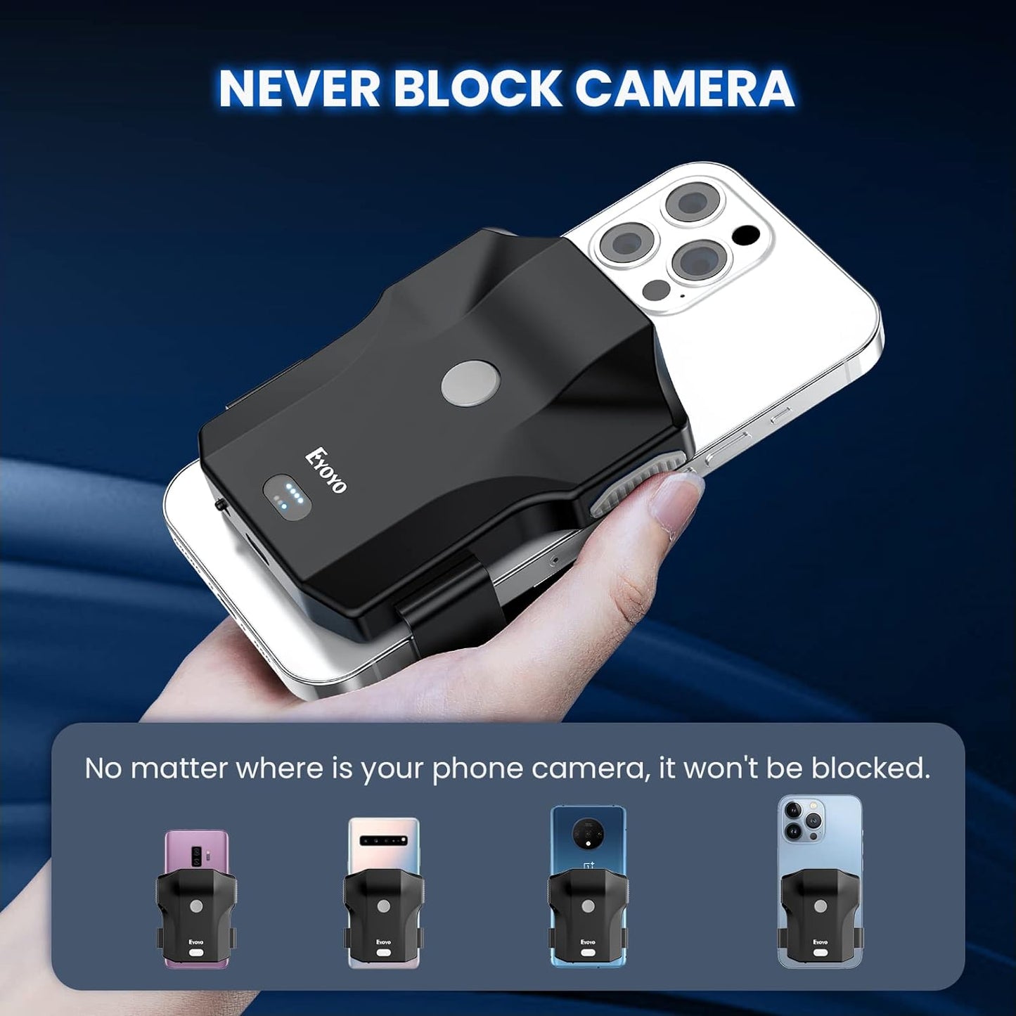 Bluetooth QR Code Scanner, 2D Wireless Back Clip Phone UPC USB Barcode Scanner Reader with Battery Level Indicator Compatible with 4.7"-7.2" Android Phone, iPhone for Book Library Inventory