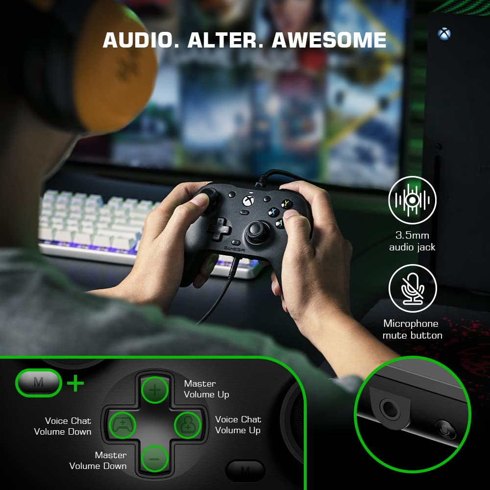 G7 Wired Controller for Xbox Series X|S, Xbox One, Windows 10/11 Black - with Interchangeable White Faceplate No Delay 3.5mm Studio Jack 4 Vibration Motors