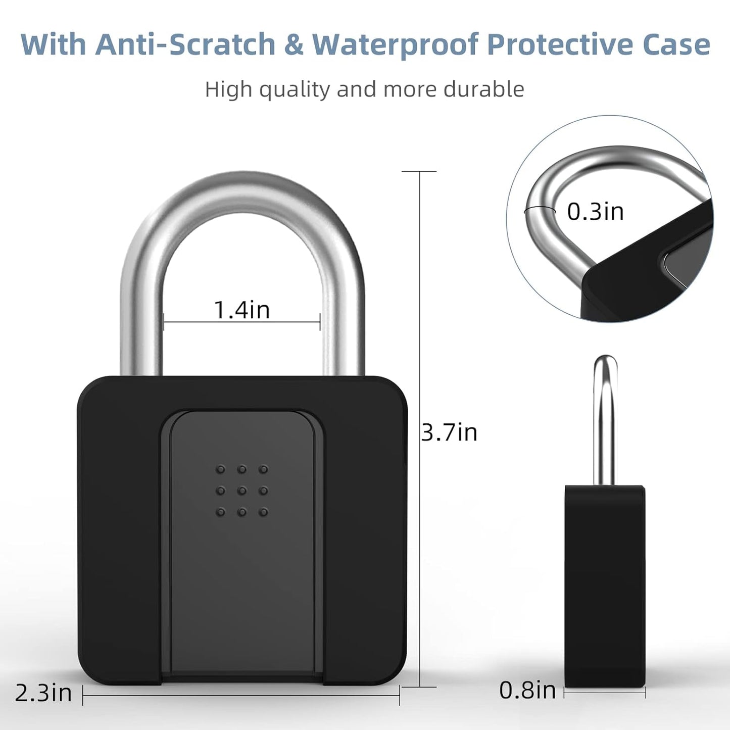 Fingerprint Padlock, Eseesmart Padlock Large Size, Combination Lock, Waterproof with Protective Case, Padlock with Key, with Mobile APP and Fingerprint Unlock, Suitable for Gates, Doors,Gym, Office