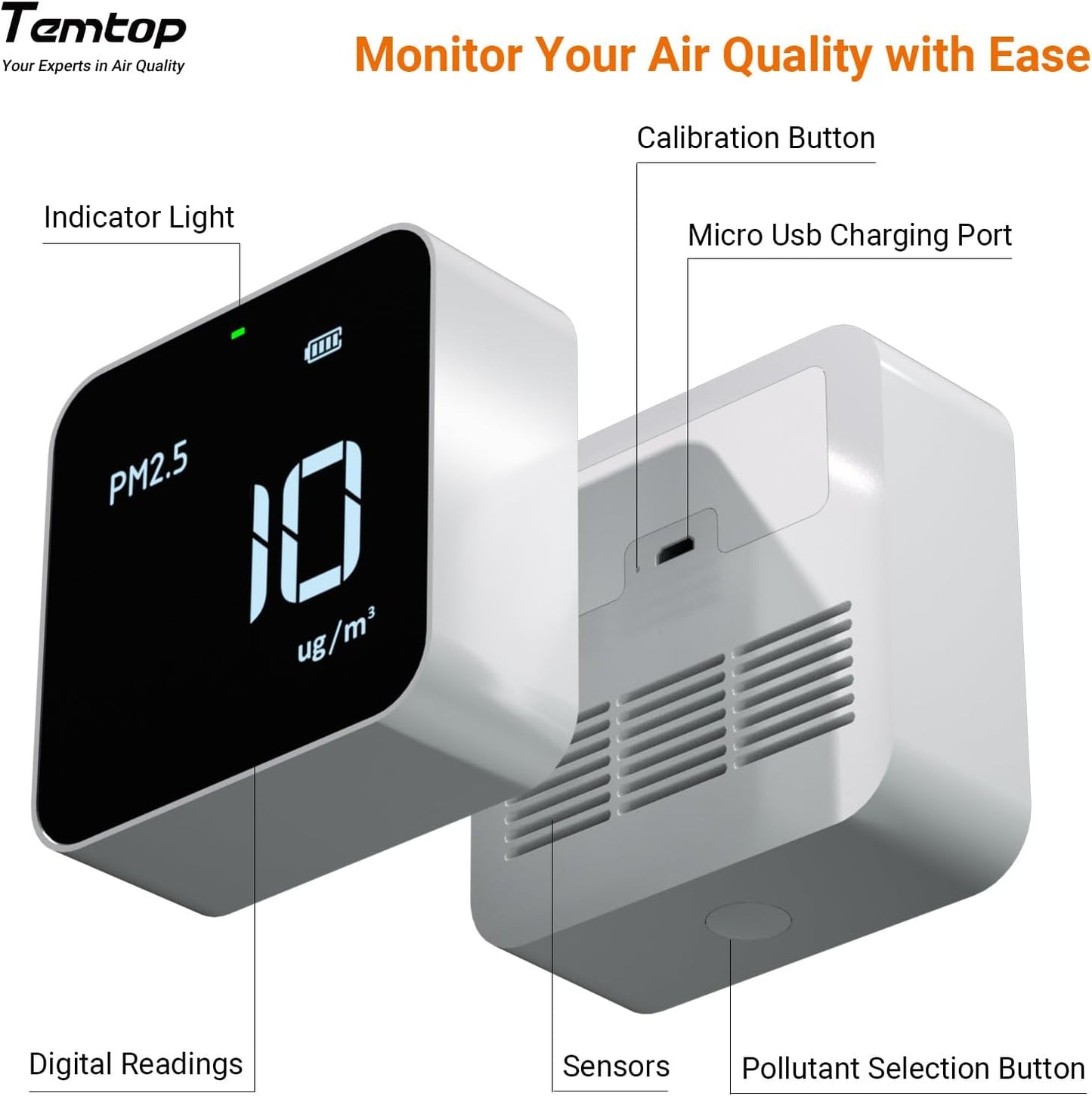 Temtop 4 in 1 Air Quality Monitor PM2.5 Formaldehyde TVOC Detector Indoor Air Pollution Detector Air Quality Tester for Home School Office Hospital (M10)