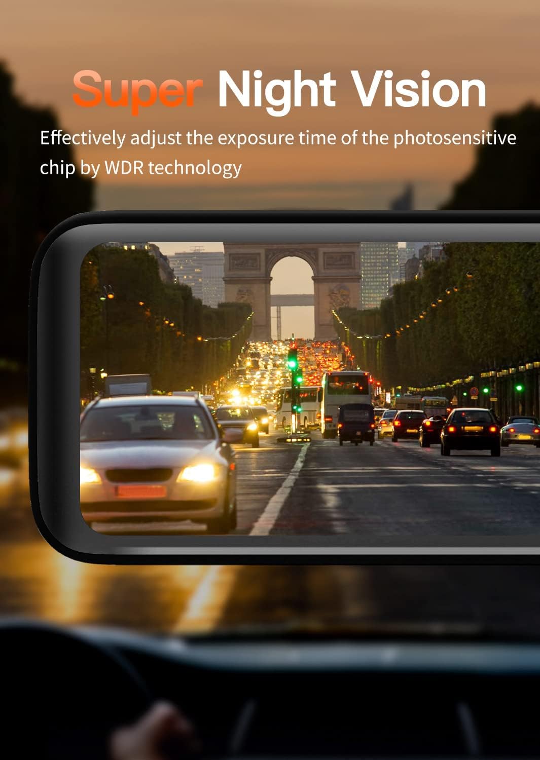 WOLFBOX 3 Channels Mirror Dash Cam, 12" IPS Touch Screen Rear View Mirror Camera with Detached Front, in-Car Camera, and Waterproof Backup Camera, Front and Rear Dash Camera with GPS & G-Sensor
