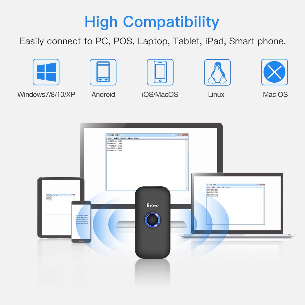 Mini 1D Bluetooth Barcode Scanner, 3-in-1 Bluetooth & USB Wired & 2.4G Wireless Barcode Reader Portable Bar Code Scanning Work with Windows, Android, iOS, Tablets or Computers