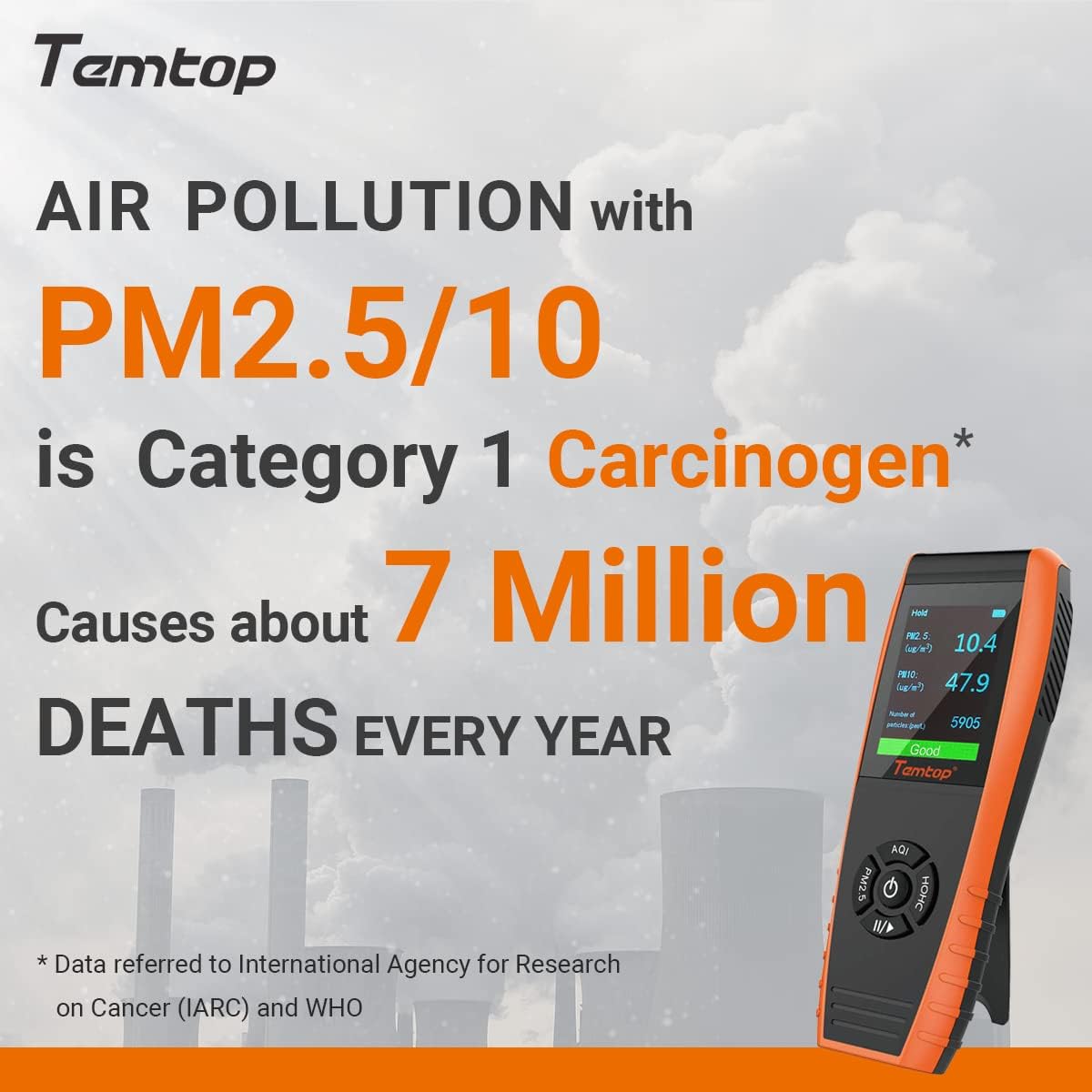 Temtop Air Quality Monitor Professional PM2.5 PM10 Meter Temperature and Humidity Formaldehyde Tester Indoor Outdoor TVOC AQI Air Pollution Detector (LKC1000S+)