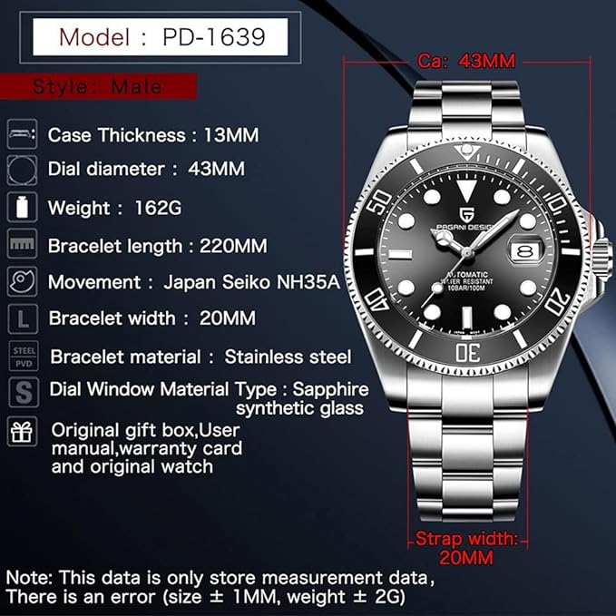 Men’s Watches Full Automatic Mechanical Wrist Watch for Men Stainless Steel Fashion Casual Business Dress Analogue Watch Man