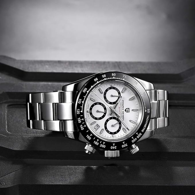Men’s Watches Full Stainless Steel Analogue Quartz Wrist Watch for Men Luxury Waterproof Dress Wristwatch Date, Steel-White, Quartz Movement