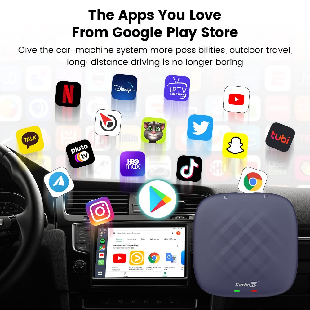 Carlinkit Ai Box Pro with Android 13.0, Transform Your Car into a Multimedia Hub with Qualcomm Octa-core 6125, 4+64GB Memory, and Built-in IPTV/Streaming Video and Bluetooth Gaming Controller