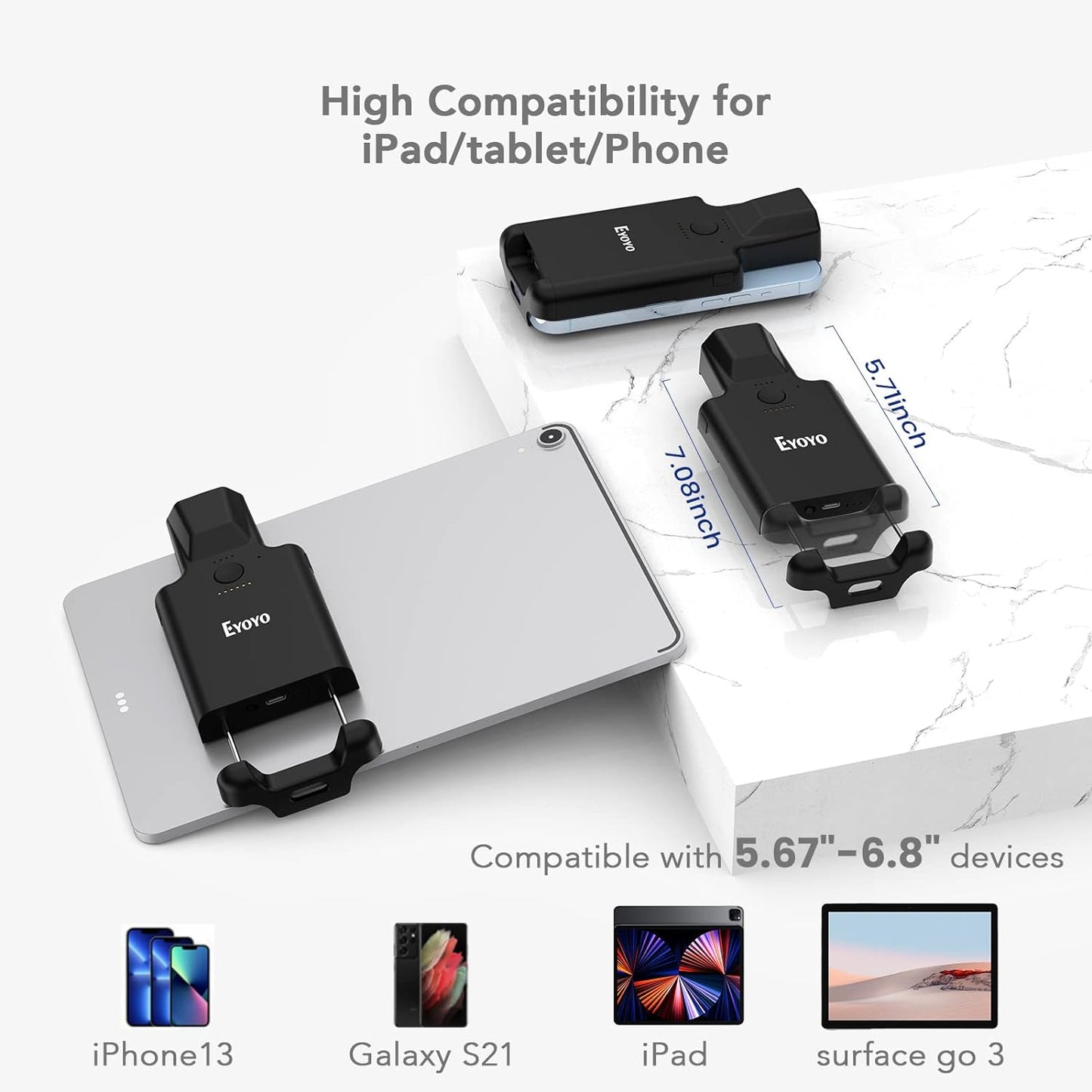 2D Bluetooth Barcode Scanner Compatible with iPad, Tablet, iPhone, Android Phone, 3000mAh Rechargeable Battery, Portable Wireless 1D QR UPC Bar Code Reader for Library Book Warehouse Inventory