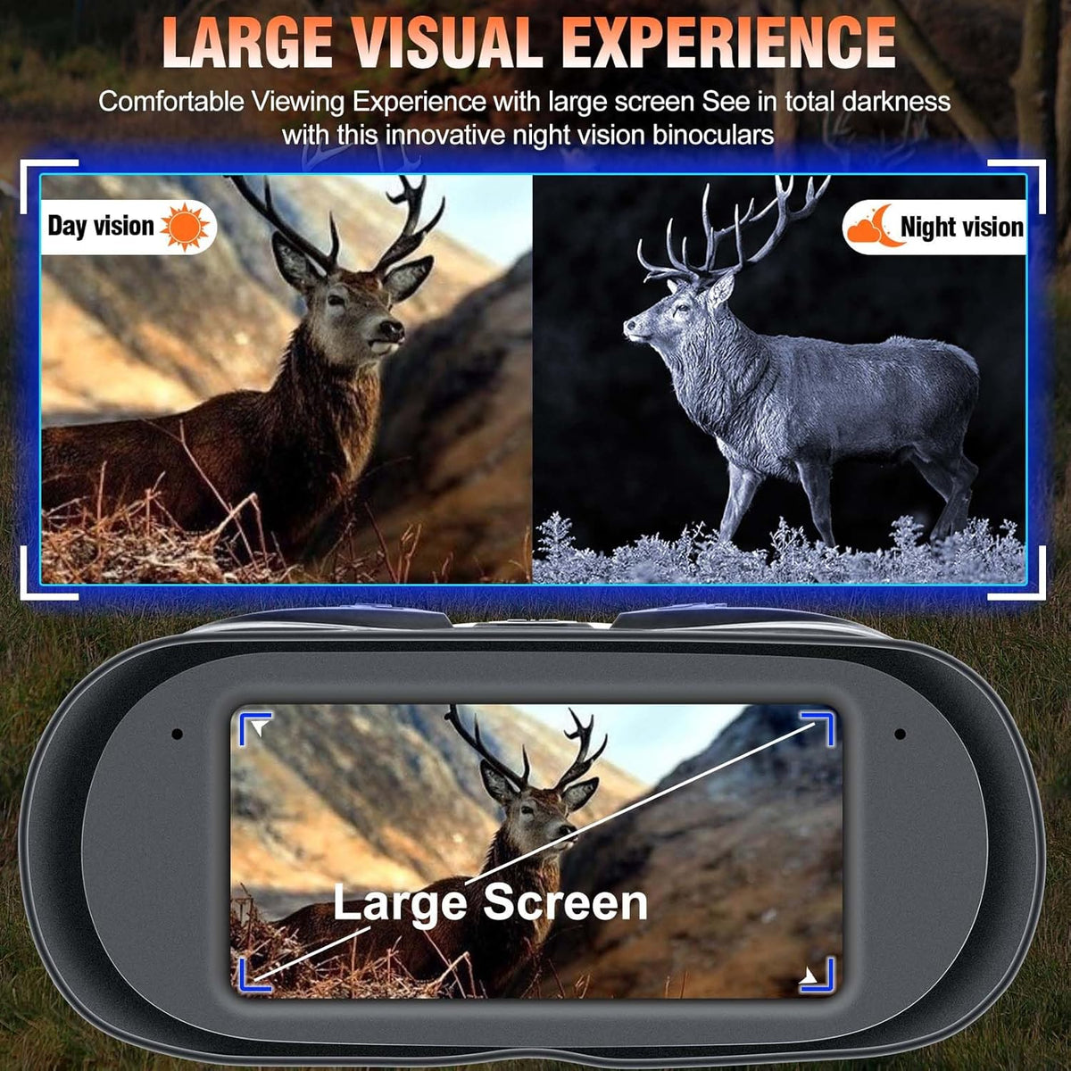 Calmora Night Vision Binoculars with Range Function, Detachable 3000mAh-3000mAh Rechargeable Batteries, Long Viewing Range, Large Screen with 10X Digital Zoom, Powerful Glasses