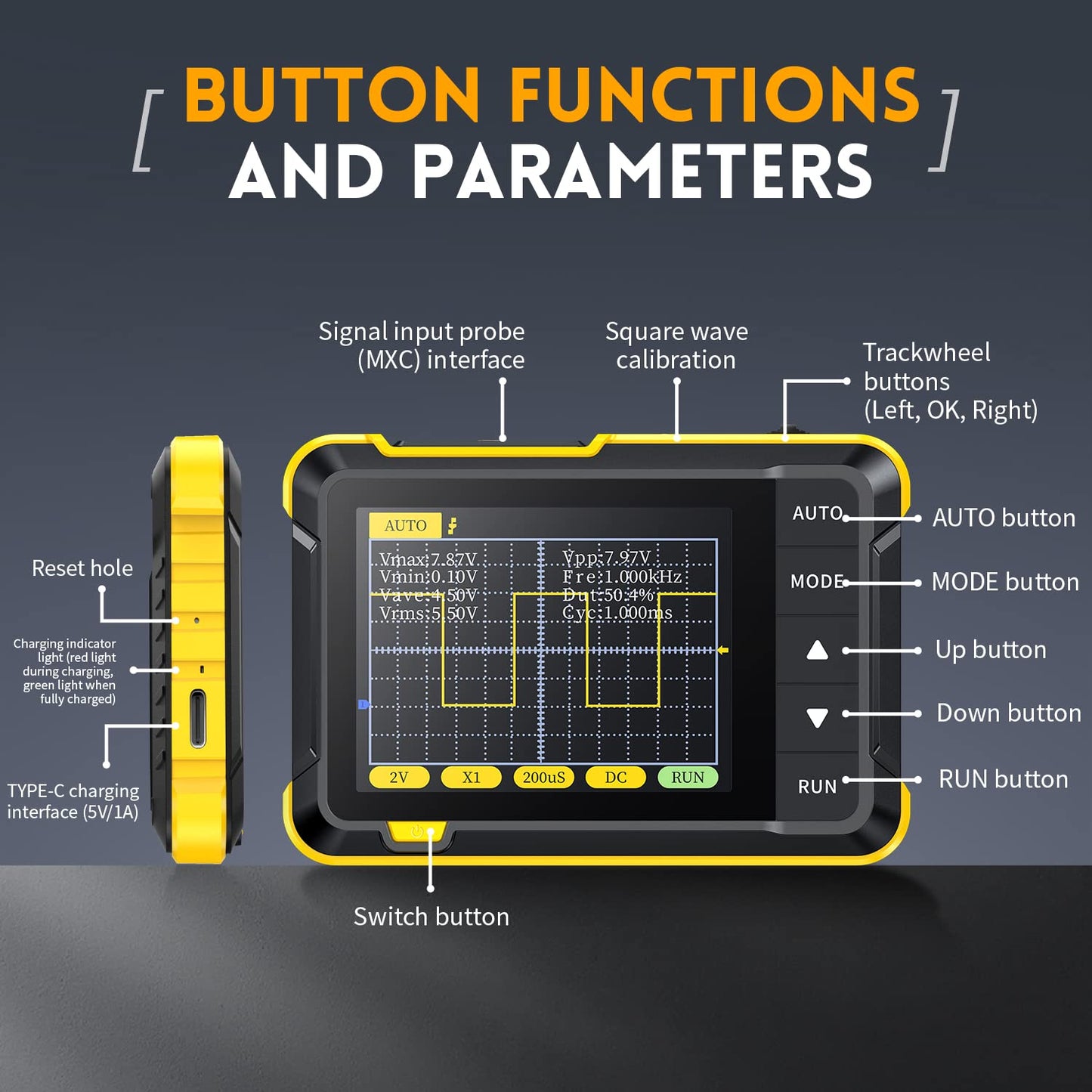 DSO152 Oscilloscope - 2.8" TFT Handheld Digital Oscilloscope Kit Portable Automotive Oscilloscope, 2.5MS/s High Sampling Rate, 200KHz Bandwidth, Trigger Function Auto/Nomal/Single
