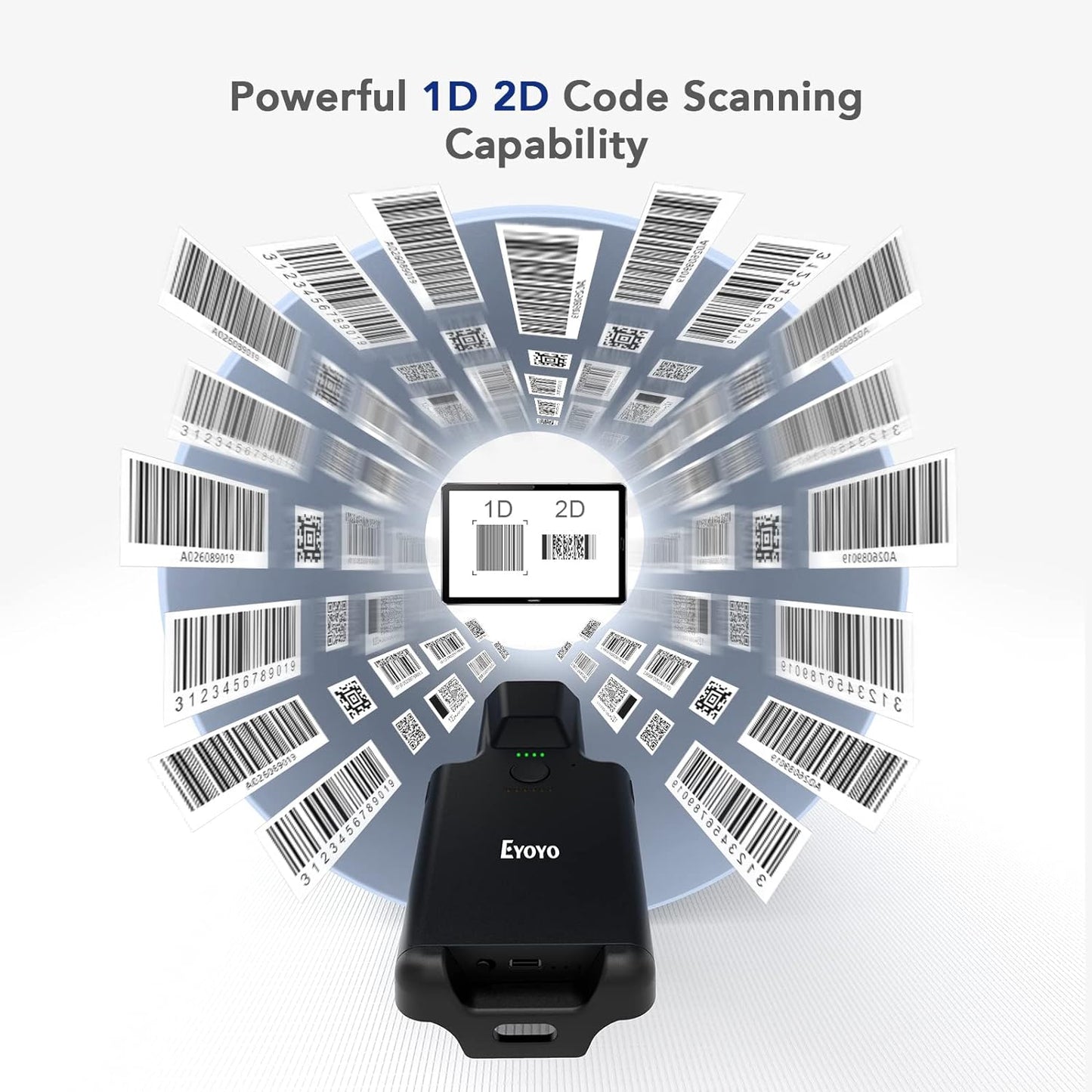 2D Bluetooth Barcode Scanner Compatible with iPad, Tablet, iPhone, Android Phone, 3000mAh Rechargeable Battery, Portable Wireless 1D QR UPC Bar Code Reader for Library Book Warehouse Inventory