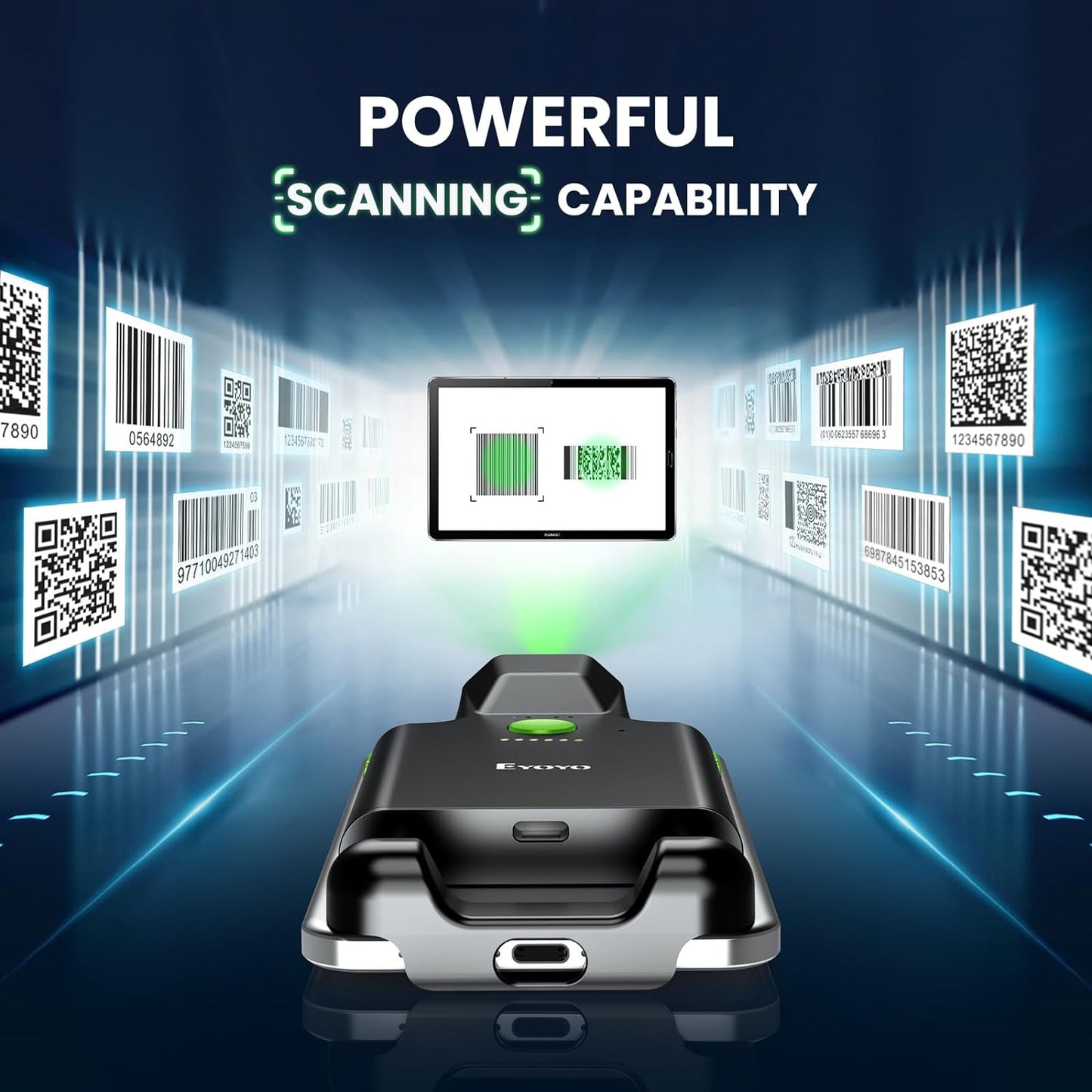 Back Clip Phone Barcode Scanner, Super 1D 2D QR Bluetooth Barcode Reader with 1600mAh Rechargeable Battery, iPad, iPhone and Android Compatible, for Inventory Management