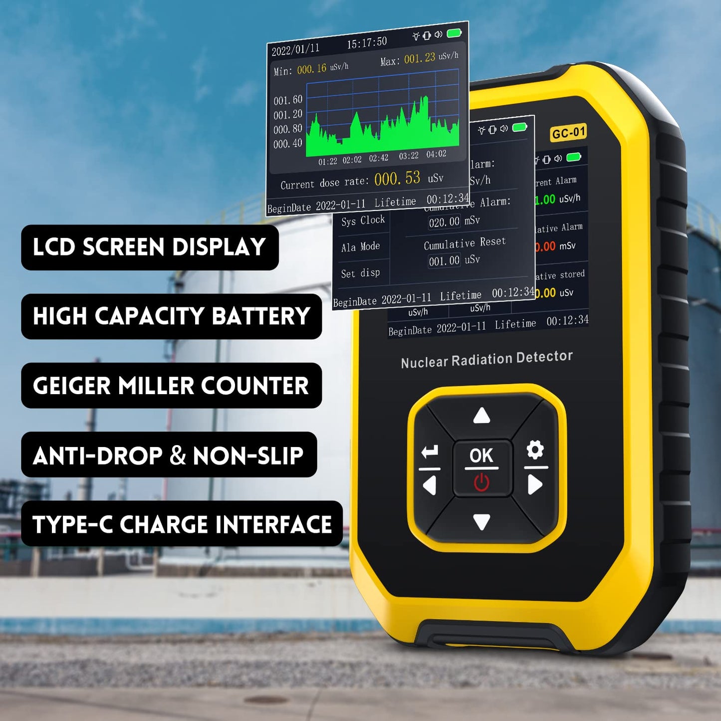 Geiger Counter Nuclear Radiation Detector - Radiation Dosimeter with LCD Display, Portable Handheld Beta Gamma X-ray Rechargeable Radiation Monitor Meter, 5 Dosage Units Switched,0.0μSv-500mSv