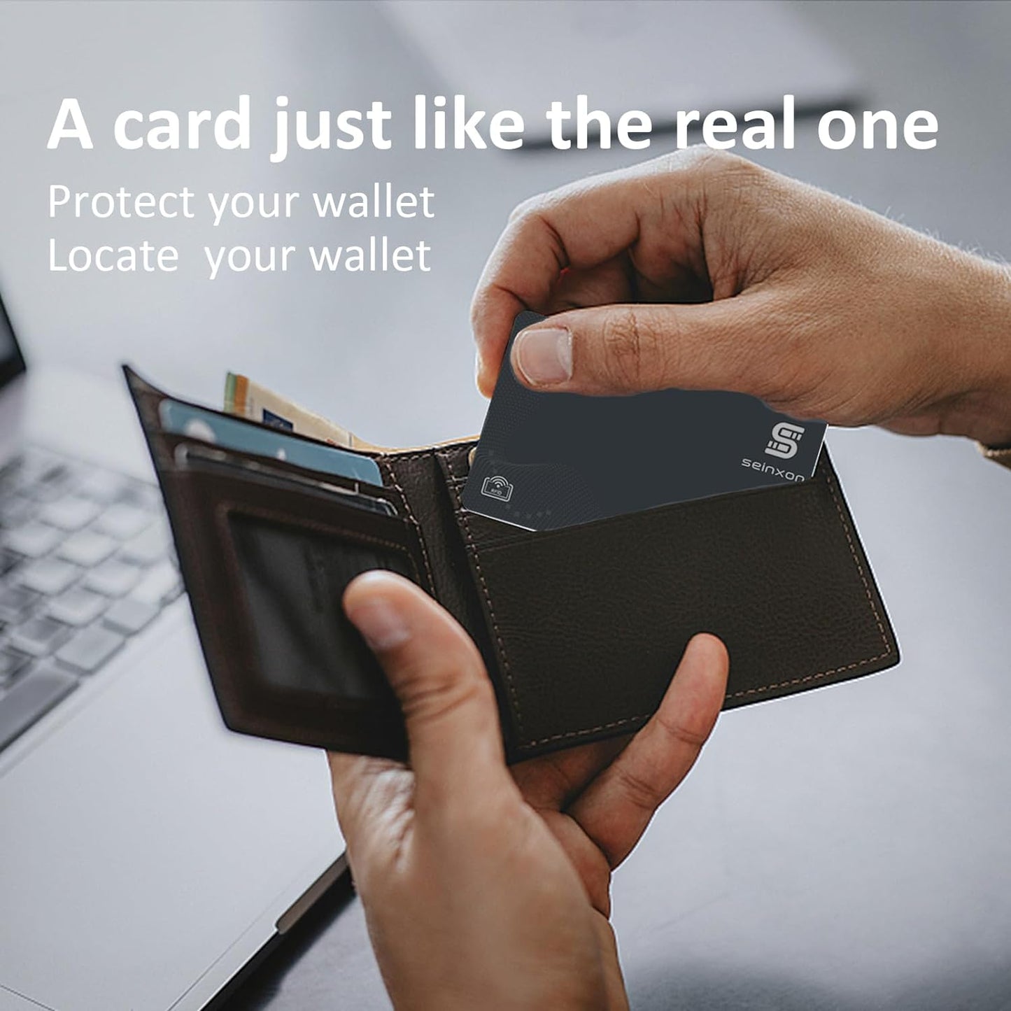 Wallet Finder RFID Blocking Card IP68 Item Tracker Works with Apple Find My APP & Network with Recharge Clip (iOS Only)