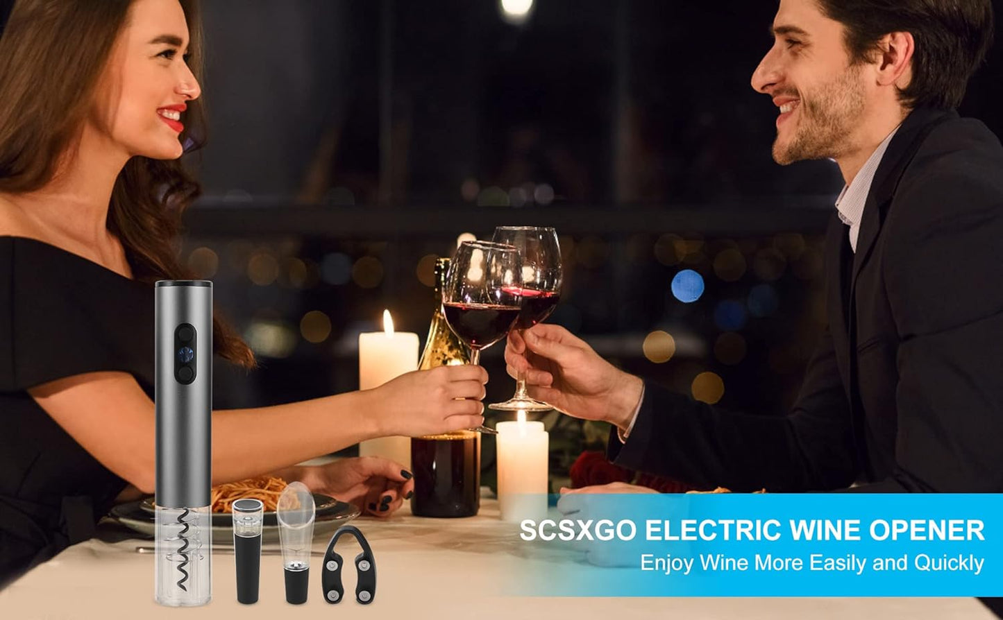 Wine Opener Electric,Wine Bottle Opener, Stainless Steel Corkscrew Battery Powered Cordless Wine Opener Kit with Foil Cutter USB Charger