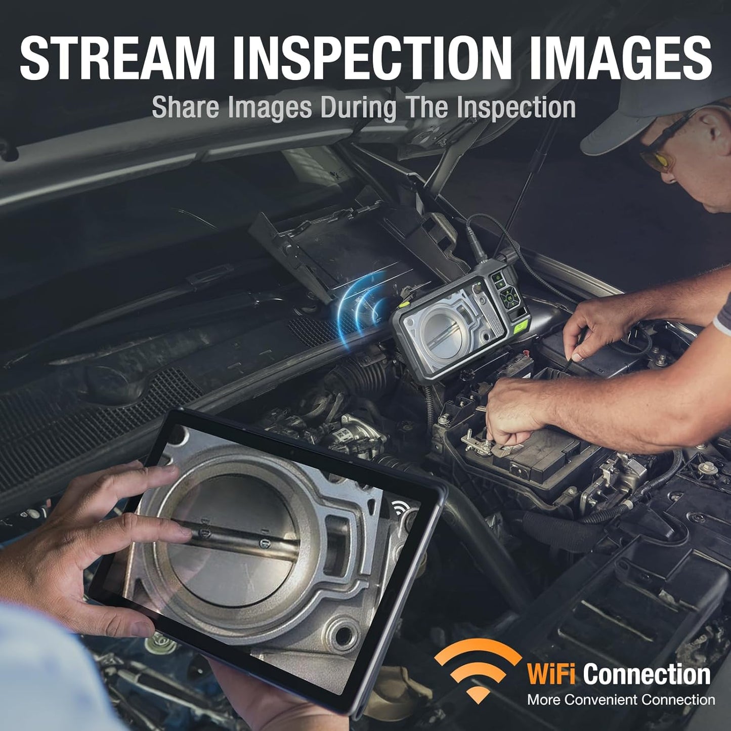 Triple Lens Borescope with 7" IPS Screen, Teslong 1080P HD Industrial Endoscope Inspection Camera with Light, 16.5FT Flexible Automotive Mechanic Scope Tool, Waterproof Pipe Snake Camera in Wall Cam