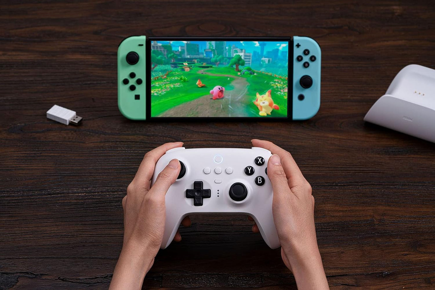 8Bitdo Ultimate Bluetooth & 2.4g Controller with Charging Dock 22 Play Hours, Wireless Switch Controller Gaming Controller USB Cable Gamepad for Switch and Windows (White)