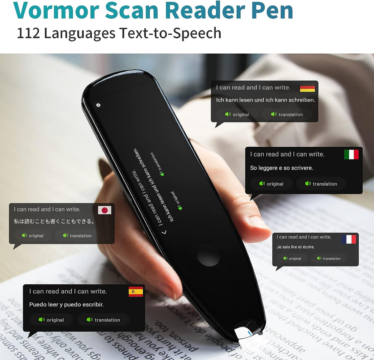 X5 Pro Language Translator Device Real Time Reader Scanner Pen Dictionary Voice Translator Support 112 Languages Text to Speech OCR/WiFi Translator Suitable for Meetings Travel Learning
