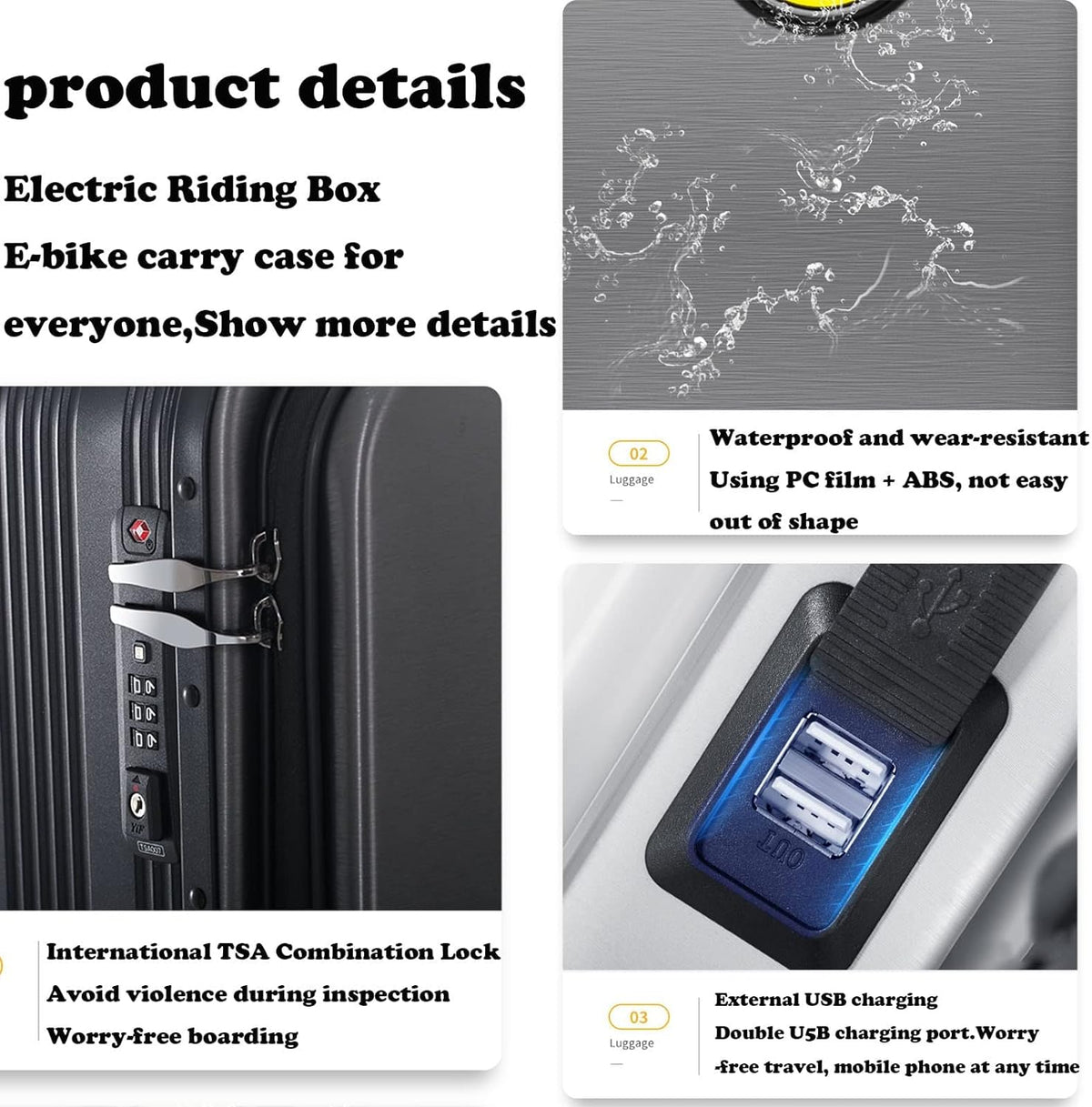 Rideable Electric Trolley Case, 20 Inch Smart Rideable Electric Trolley Case, Travel Suitcase Built-In TSA Lock, USB Charging Port, Suitable For Business Trip,Commute,Campus Activity black