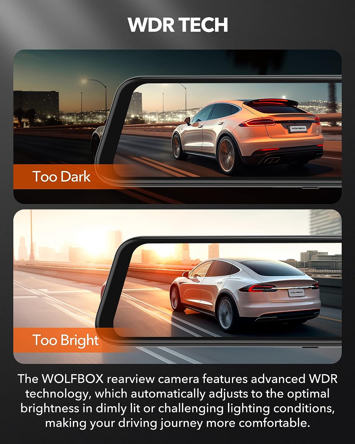 WOLFBOX G840H Mirror Dash Cam, Front & Rear 1440p