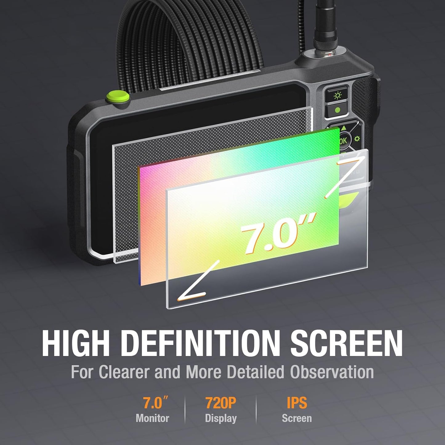 Triple Lens Borescope with 7" IPS Screen, Teslong 1080P HD Industrial Endoscope Inspection Camera with Light, 16.5FT Flexible Automotive Mechanic Scope Tool, Waterproof Pipe Snake Camera in Wall Cam