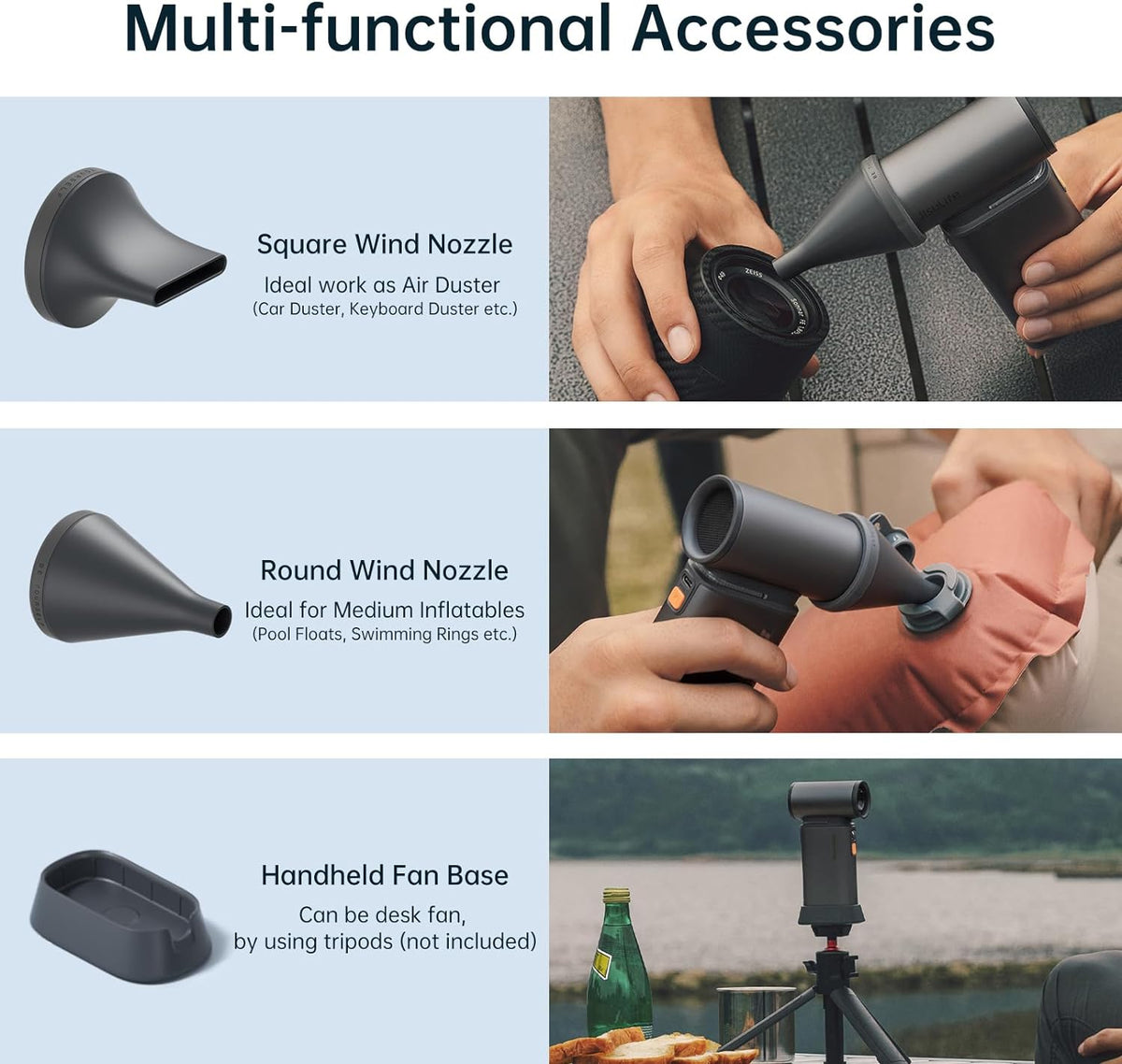 JISULIFE Portable Handheld Turbo Fan, 100 Speeds Adjustable Mini Personal Fan, 9000mAh USB Rechargeable Fan Battery Operated, LED Display, Metal Shell with Accessories Gifts for Men Women Travel- Grey