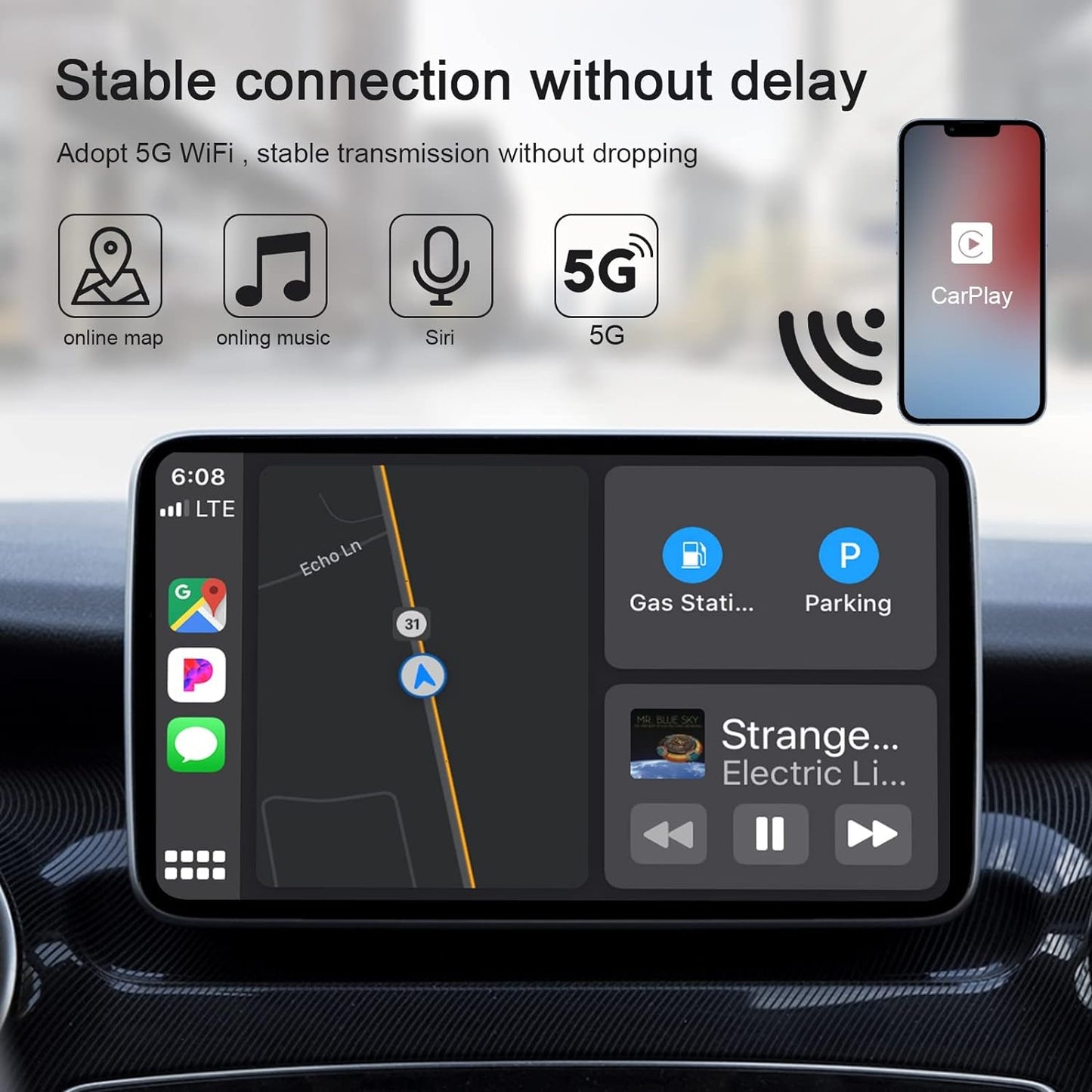 Wireless CarPlay Adapter for iPhone, Wireless Carplay Dongle Converts Factory Cars Wired Carplay to Wireless, Carplay Bluetooth Adapter, 5Ghz WiFi Auto-Connect Online Update, Support iOS 13+, White