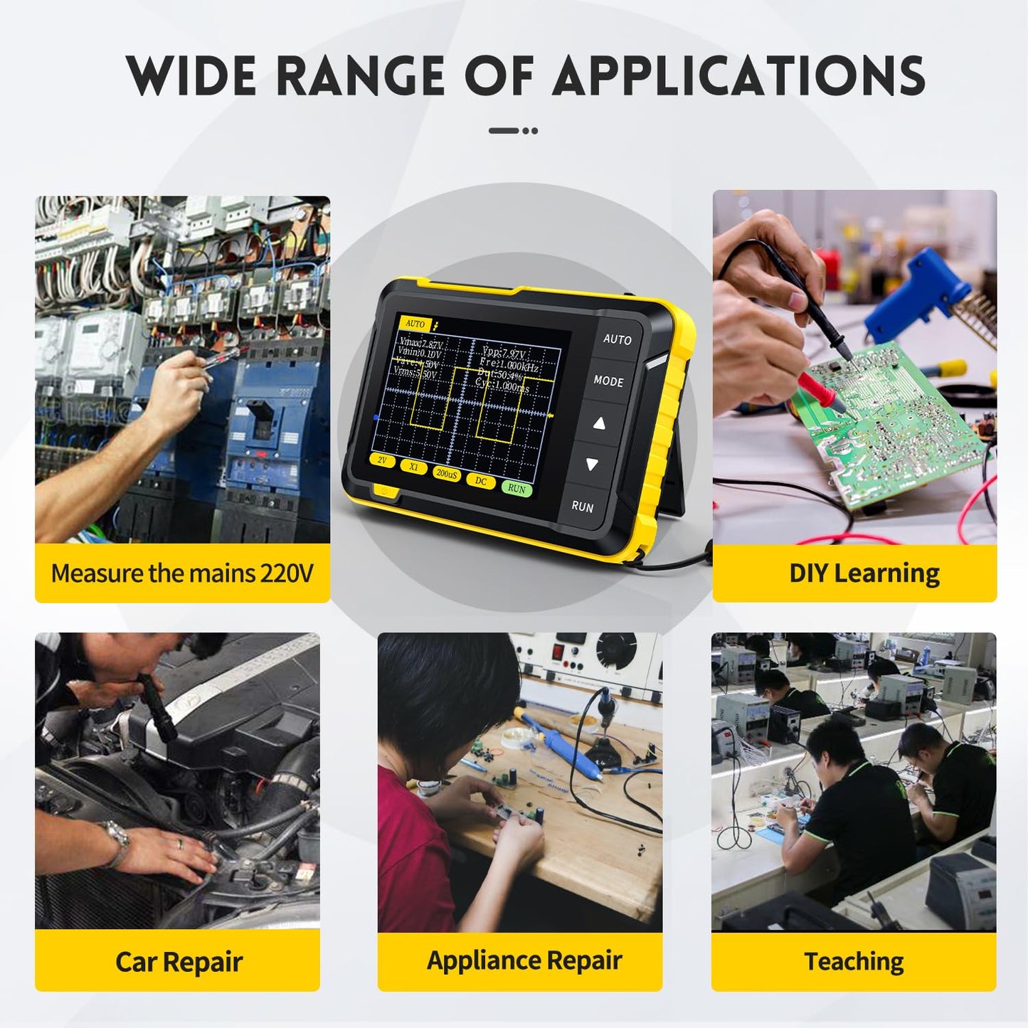 DSO152 Oscilloscope - 2.8" TFT Handheld Digital Oscilloscope Kit Portable Automotive Oscilloscope, 2.5MS/s High Sampling Rate, 200KHz Bandwidth, Trigger Function Auto/Nomal/Single