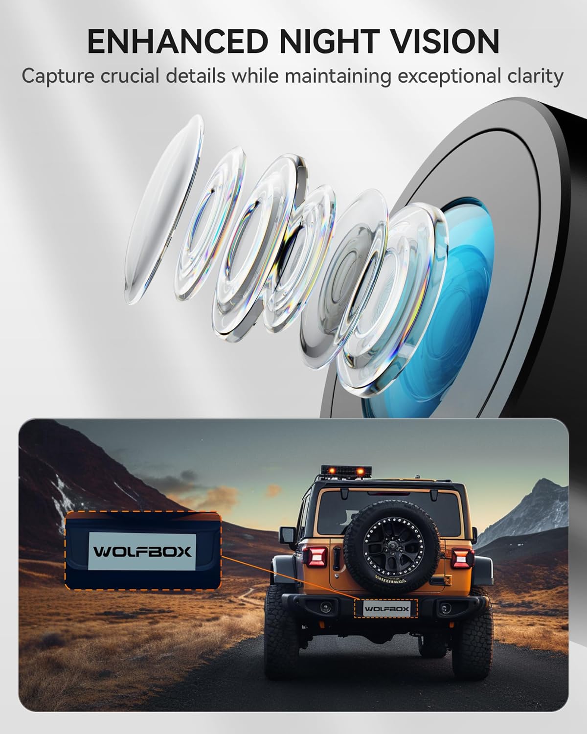WOLFBOX Rear View Mirror Camera: Mirror Dash Cam Front and Rear 4K+2.5K for Car with 12" Full Touch Screen, Waterproof Backup WDR Camera, Night Vision, G-Sensor, Parking Assist,Free 32GB Card & GPS