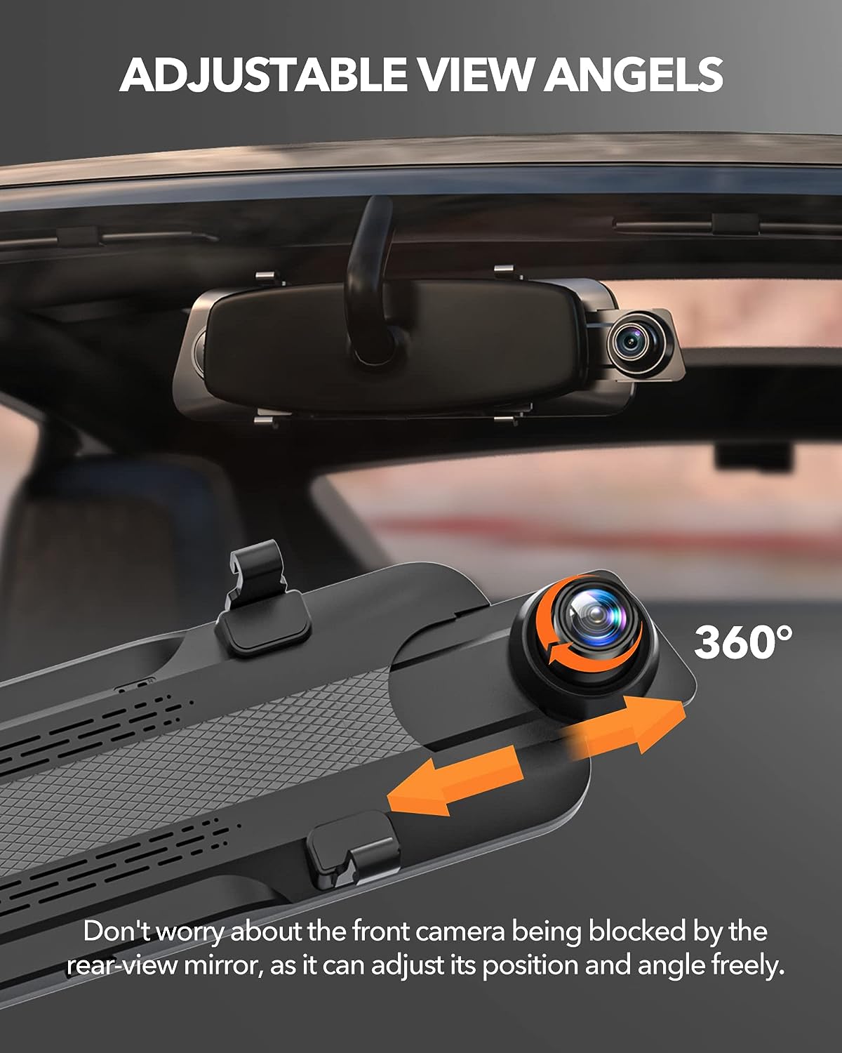 WOLFBOX 2.5K Dash Cam Mirror for Car, Rear View Mirror Camera with 10" IPS Full Touch Screen, Dual Dash Camera 1440P Front and Rear Mirror with 1080P Backup Camera, Free Card & GPS