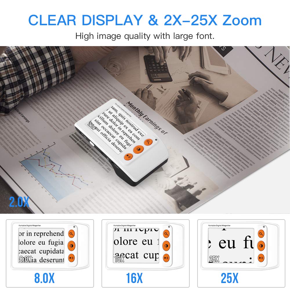 Digital Magnifier Portable Electronic Video Magnifier Reading Aids 3.5 Inch LCD Screen for Low Vision 2x-25x Zoom Foldable Handle