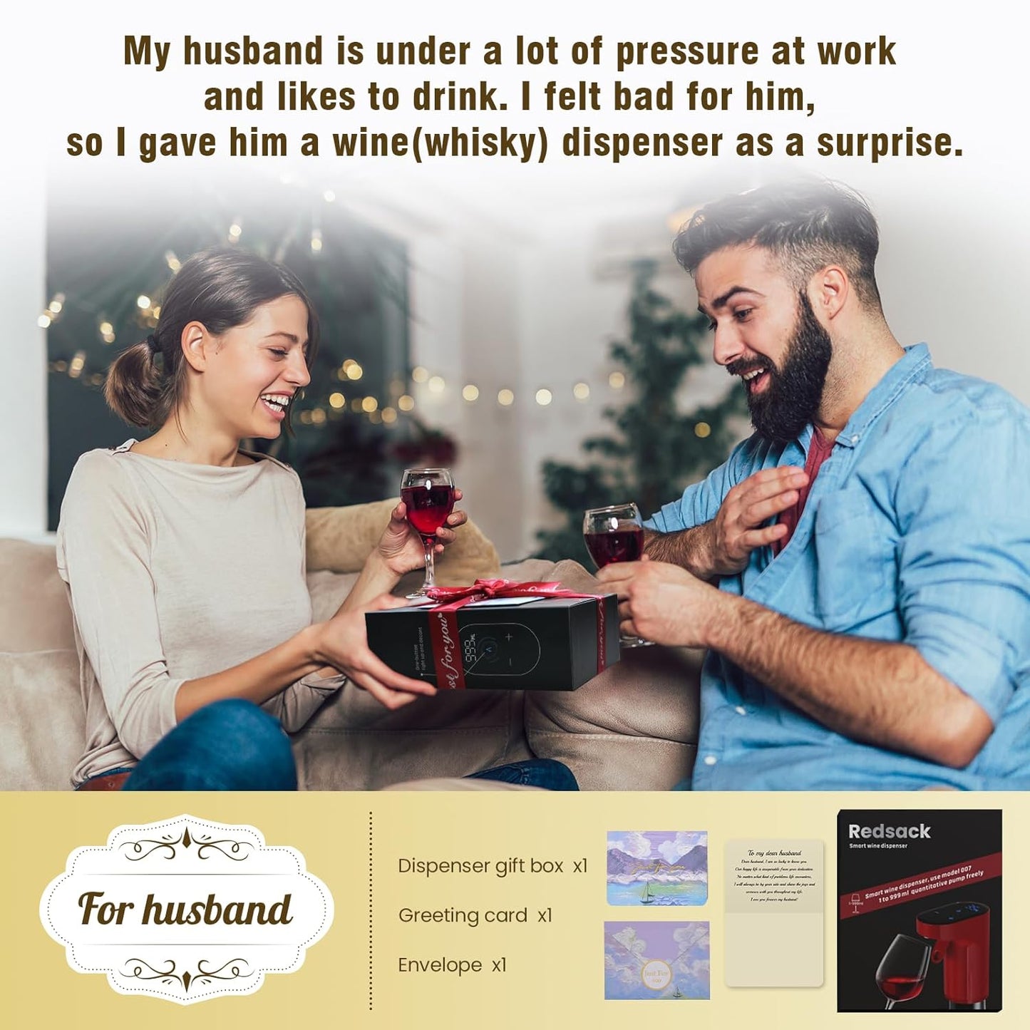 Gift For Husband liquor dispenser Aerator Electric Wine Aerator Dosing Spirits Pourer, Cool Birthday Gift For Husband, Exclusive Greeting Card For Husband (For Husband)