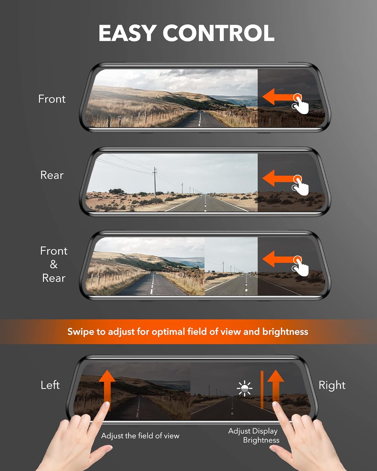 WOLFBOX 2.5K Dash Cam Mirror for Car, Rear View Mirror Camera with 10" IPS Full Touch Screen, Dual Dash Camera 1440P Front and Rear Mirror with 1080P Backup Camera, Free Card & GPS