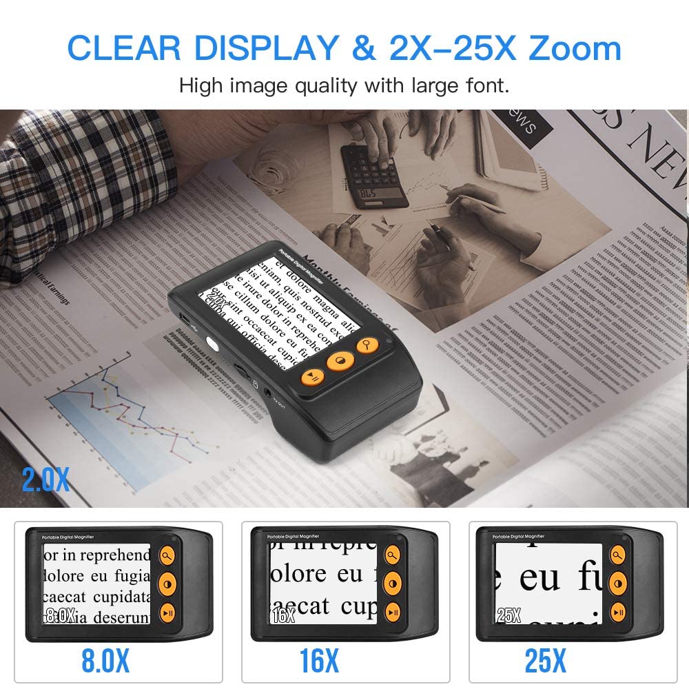 Portable Digital Video Magnifier Electronic Reading Aid 3.5 Inch LCD Screen for Low Vision 2x-25x Zoom Foldable Handle