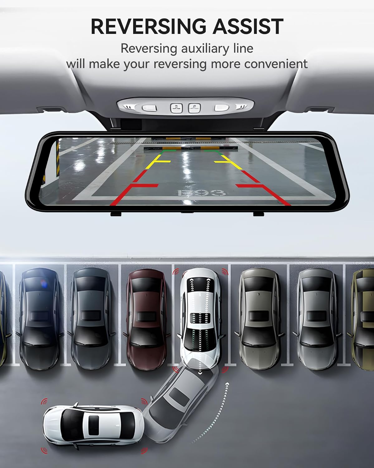 WOLFBOX Rear View Mirror Camera: Mirror Dash Cam Front and Rear 4K+2.5K for Car with 12" Full Touch Screen, Waterproof Backup WDR Camera, Night Vision, G-Sensor, Parking Assist,Free 32GB Card & GPS