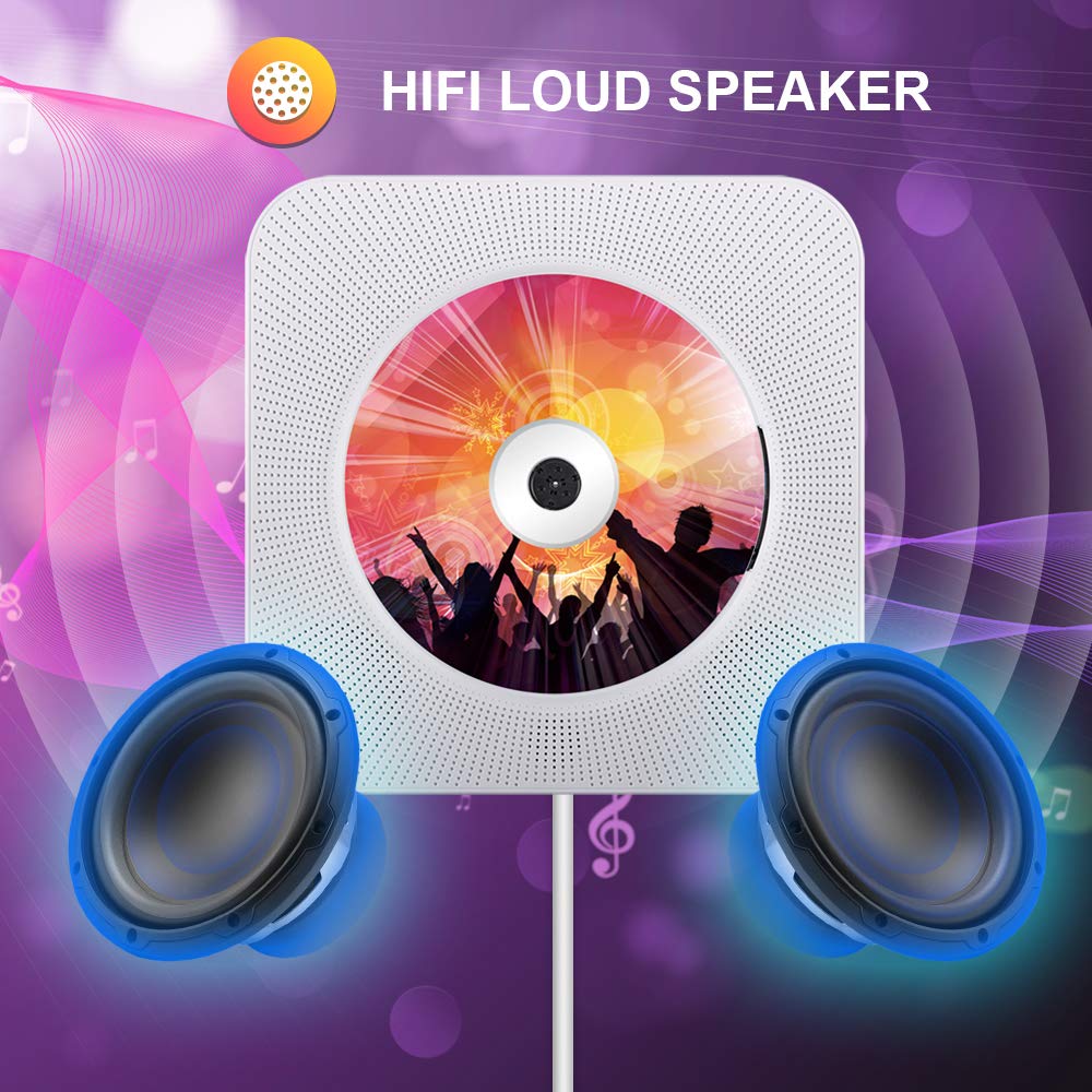 Portable CD Player with Bluetooth, Wall Mountable CD Players Music Player Home Audio Boombox with Remote Control FM Radio Built-in HiFi Speakers LCD Display MP3 Headphone Jack AUX Input Output