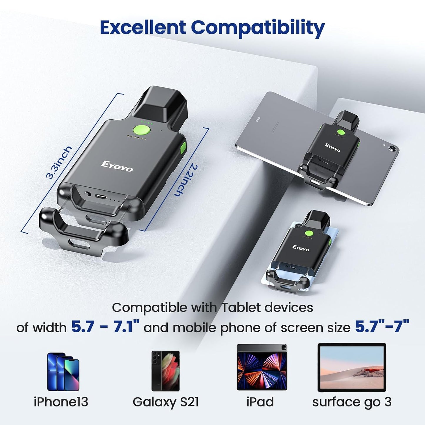 2D Backclip Bluetooth Barcode Scanner Compatible with iPad, Tablet, iPhone, Android Phone, 3000mAh Rechargeable Battery with Level Indicator, Wireless QR Bar Code Reader for Warehouse Inventory
