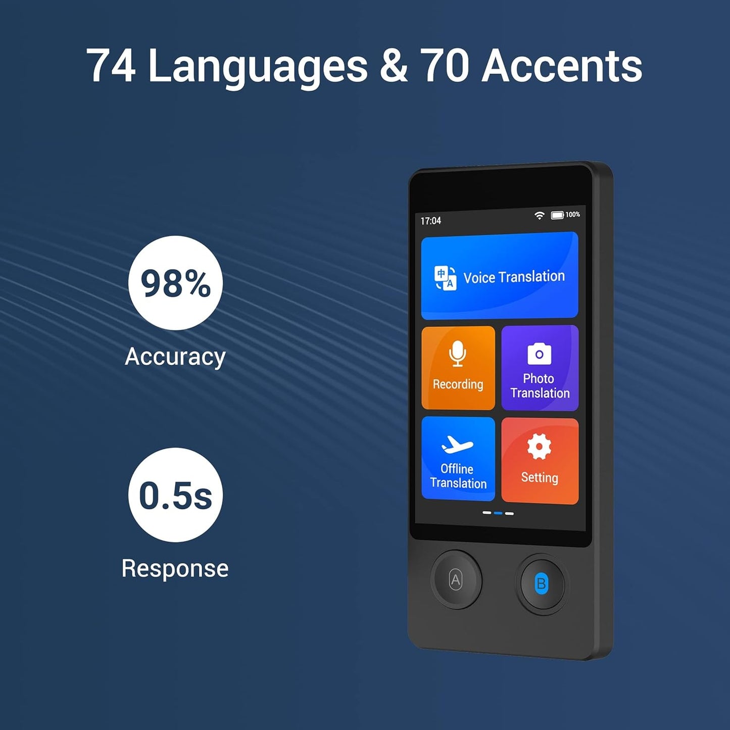 Offline Language Translator Device, No WiFi or SIM Card Needed Latest AI Voice Translator, 144 Languages and Accents 97% Accuracy with 3.7 inch Touchscreen Instant Two Way Translation